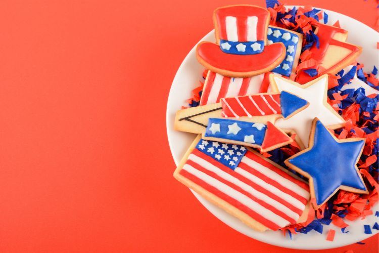 Festive cookies on red background